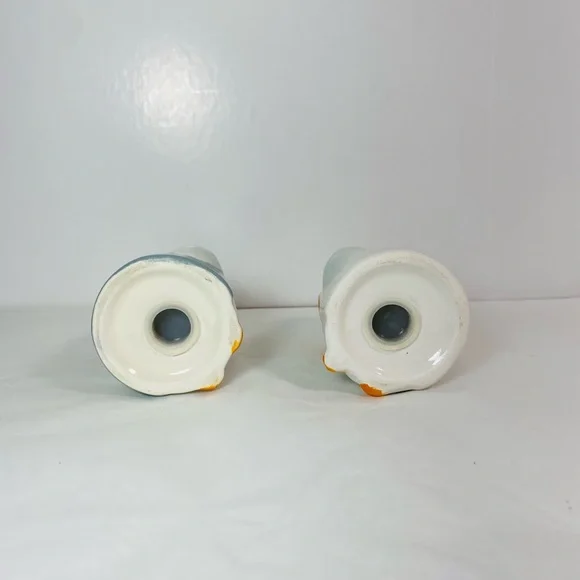 Ceramic Owl Figurine Salt And Pepper Shakers Grey White and Orange - Picture 4 of 5